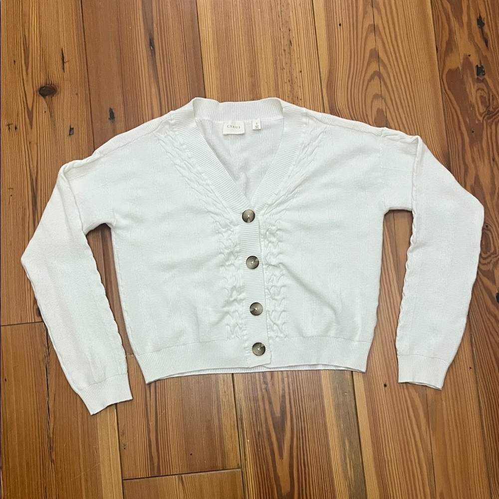 Cyrus White Button-Front V-Neck Cardigan